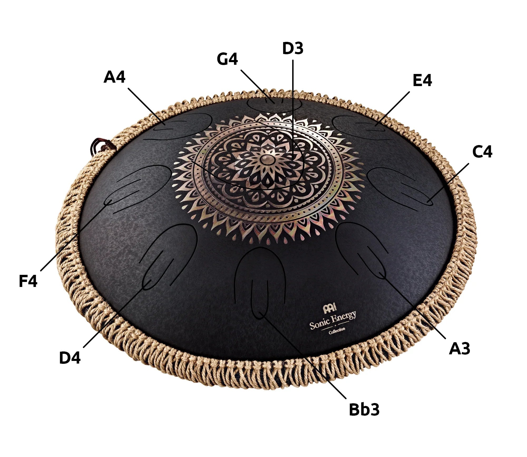 16" Octave Steel Tongue Drum, D Kurd, Lasered Floral Design, Black Utah Energy Healing Center