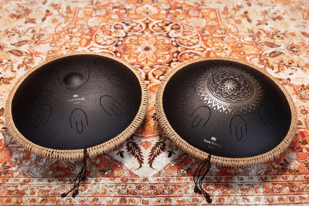 16" Octave Steel Tongue Drum, D Kurd, Lasered Floral Design, Black Utah Energy Healing Center