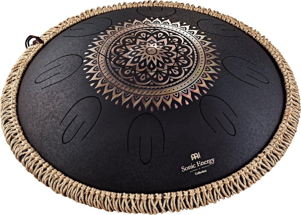 16" Octave Steel Tongue Drum, D Kurd, Lasered Floral Design, Black Utah Energy Healing Center