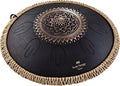 16" Octave Steel Tongue Drum, D Kurd, Lasered Floral Design, Black Utah Energy Healing Center