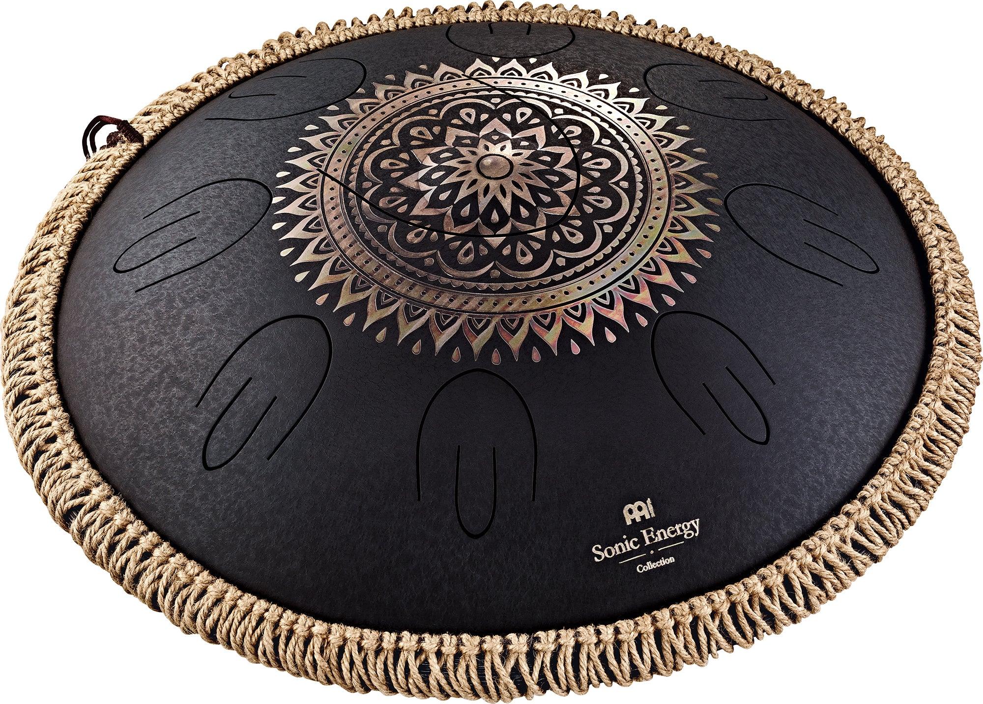 16" Octave Steel Tongue Drum, D Kurd, Lasered Floral Design, Black Utah Energy Healing Center