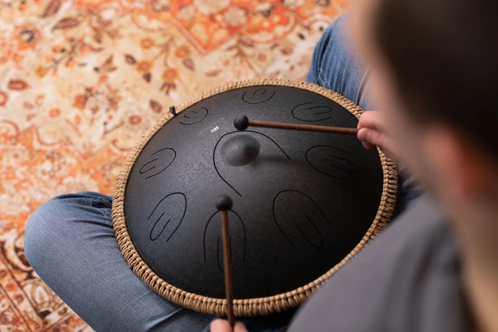 16" Octave Steel Tongue Drum, D Kurd, Black Utah Energy Healing Center