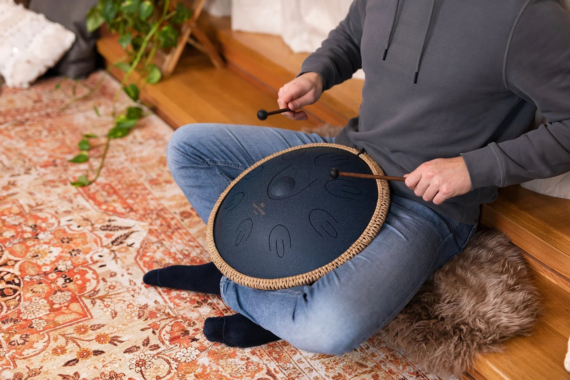 16" Octave Steel Tongue Drum, D Amara, Navy Blue Utah Energy Healing Center
