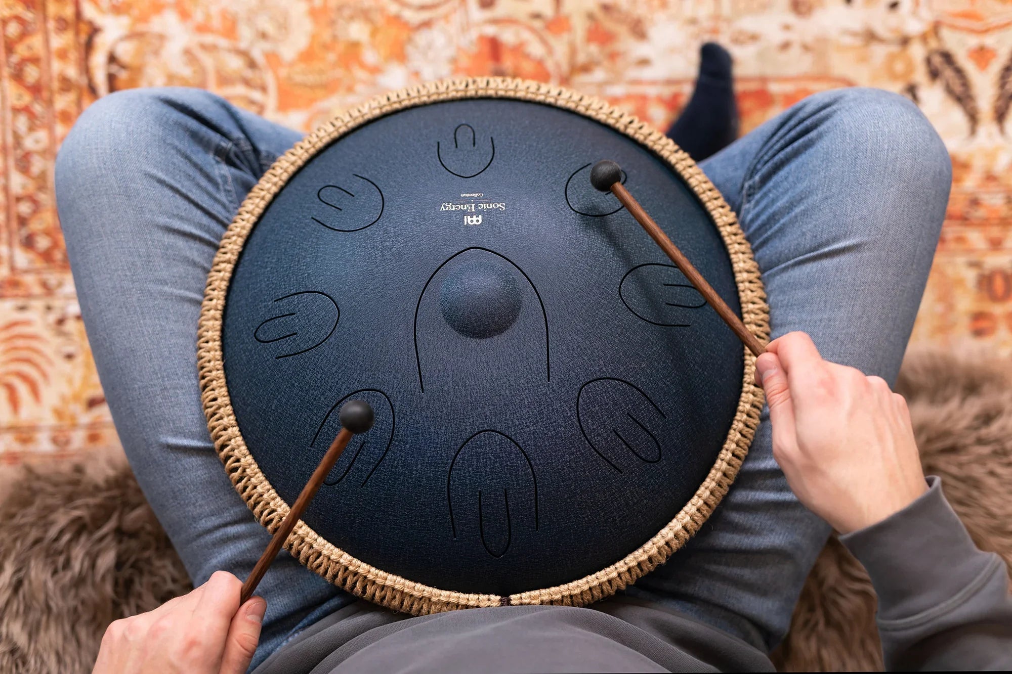 16" Octave Steel Tongue Drum, D Amara, Navy Blue Utah Energy Healing Center