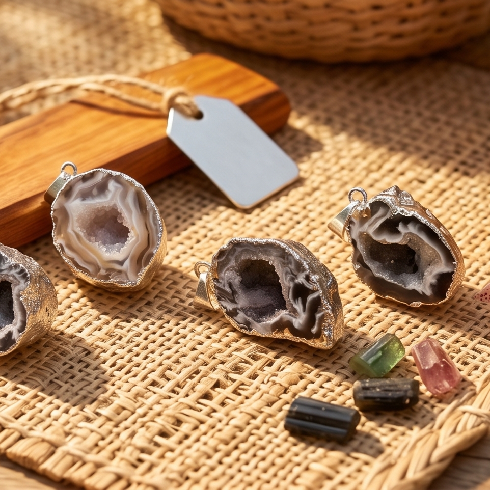 Oco Geode Druzy Crystal Pendant (Silver Plated Back) Amazing Crystals