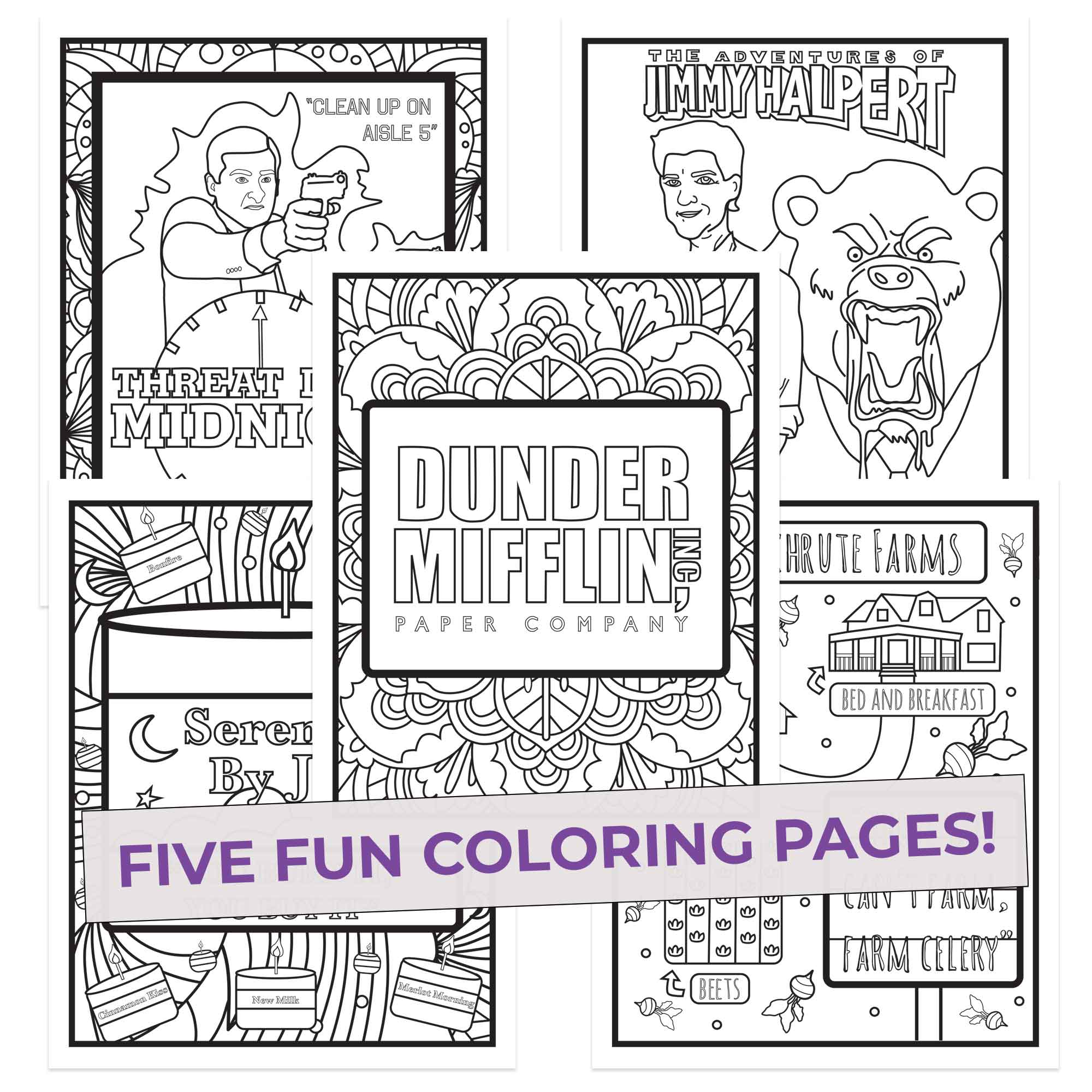 Office Colors Coloring Pages (5 Pack) for Fans of The Office Pop Colors