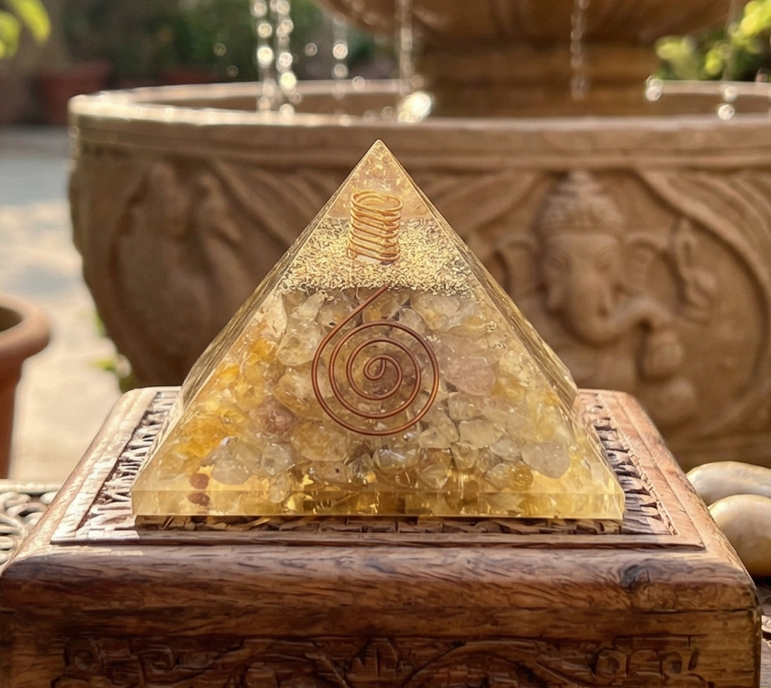 Golden Yellow Quartz Crystal Resin Pyramid Gemstone Decor Carving Amazing Crystals