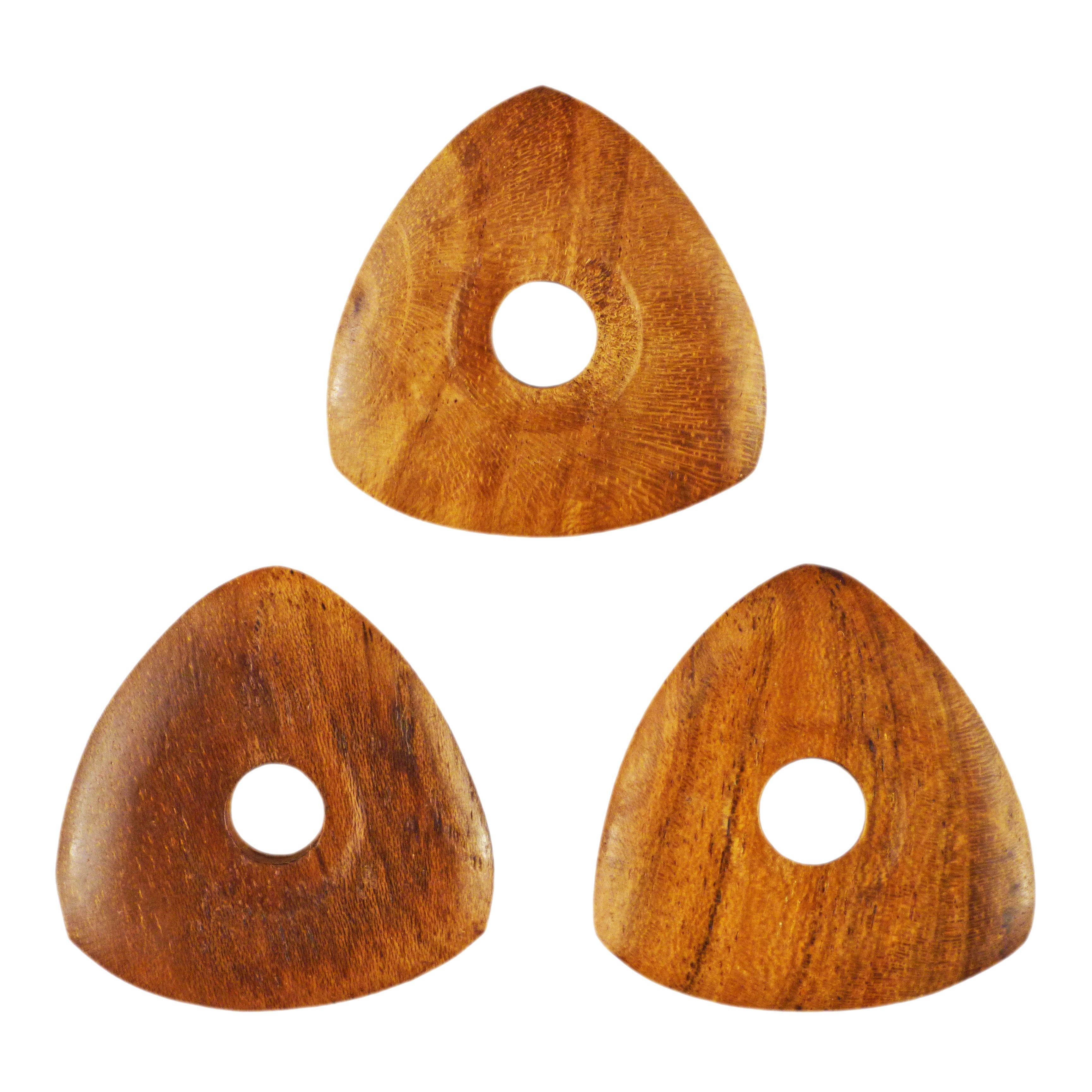 Teak Wood Guitar Or Bass Pick - 4.0 mm Ultra Heavy Gauge - 346 Contoured Triangle With Grip Hole Shape - Natural Finish Handmade Specialty Exotic Plectrum Exotic Plectrums