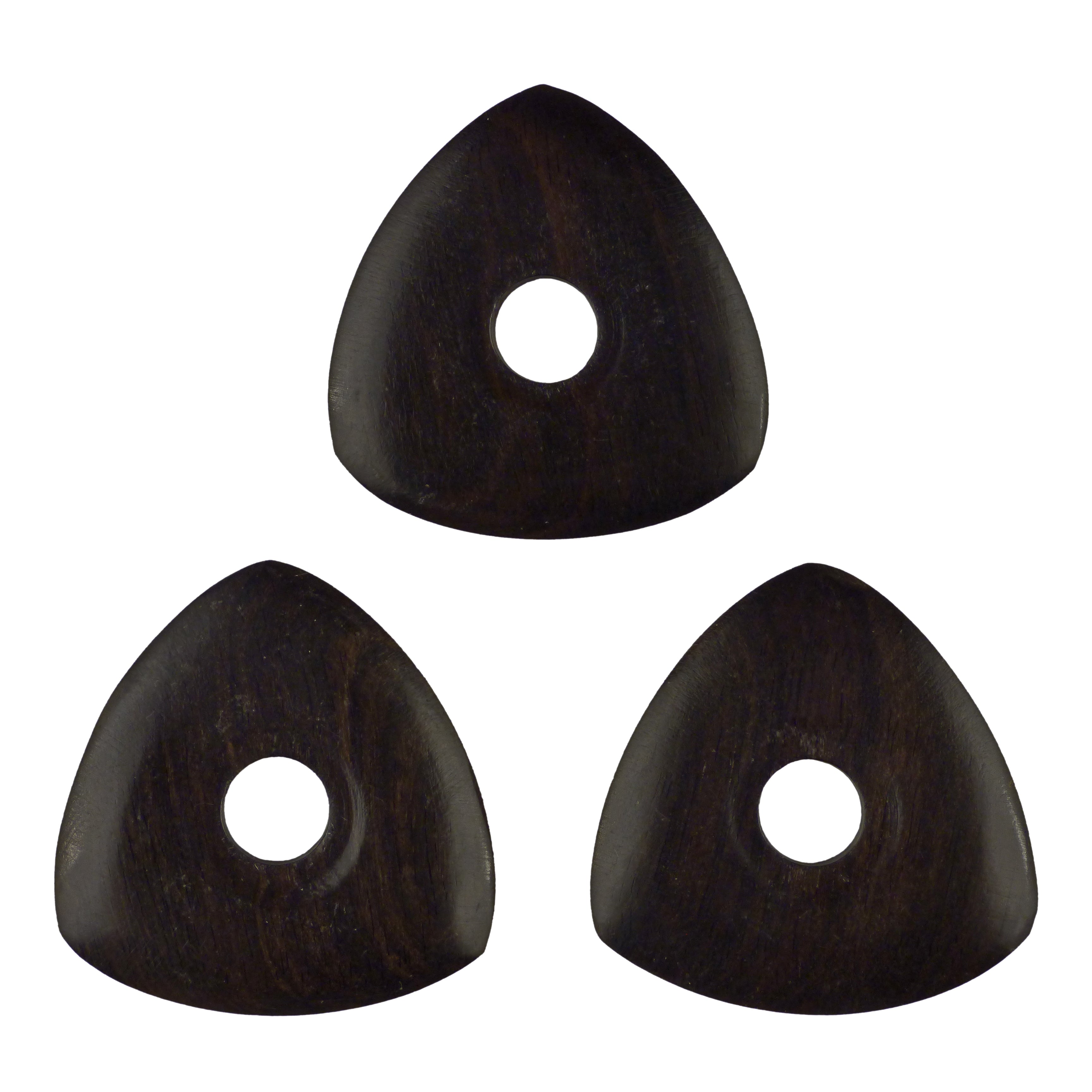 Ebony Wood Guitar Or Bass Pick - 4.0 mm Ultra Heavy Gauge - 346 Contoured Triangle With Grip Hole Shape - Natural Finish Handmade Specialty Exotic Plectrum Exotic Plectrums
