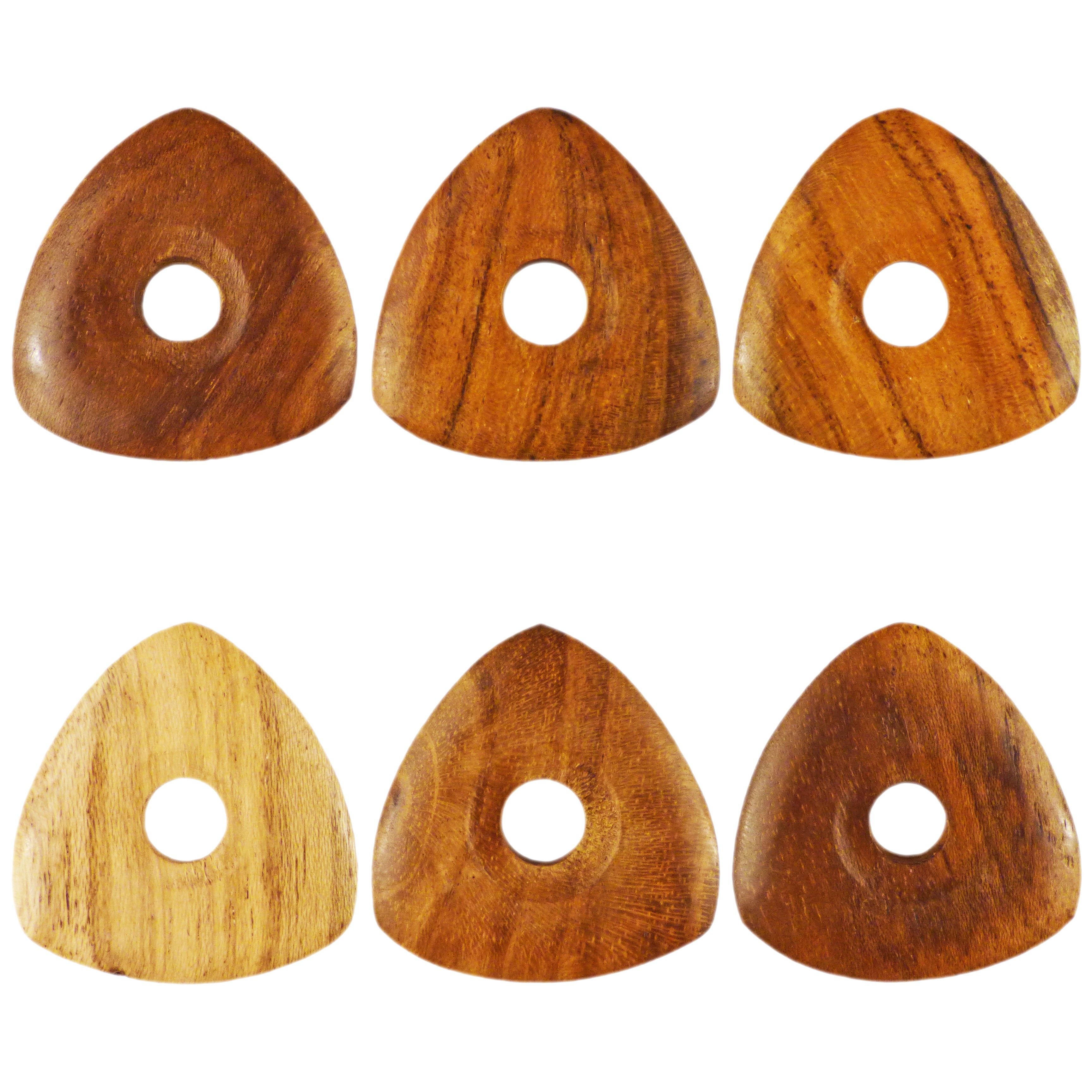 Teak Wood Guitar Or Bass Pick - 4.0 mm Ultra Heavy Gauge - 346 Contoured Triangle With Grip Hole Shape - Natural Finish Handmade Specialty Exotic Plectrum Exotic Plectrums