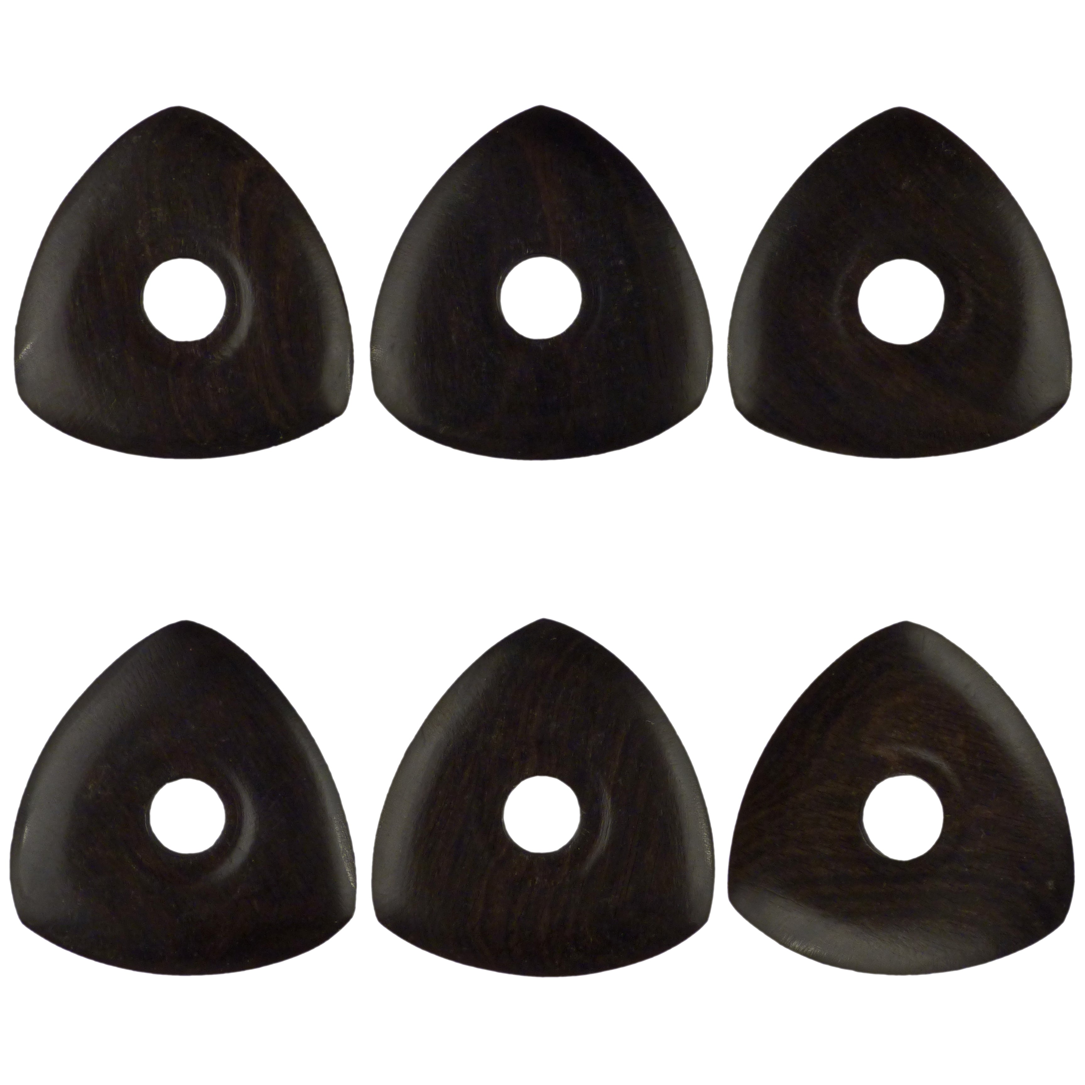 Ebony Wood Guitar Or Bass Pick - 4.0 mm Ultra Heavy Gauge - 346 Contoured Triangle With Grip Hole Shape - Natural Finish Handmade Specialty Exotic Plectrum Exotic Plectrums