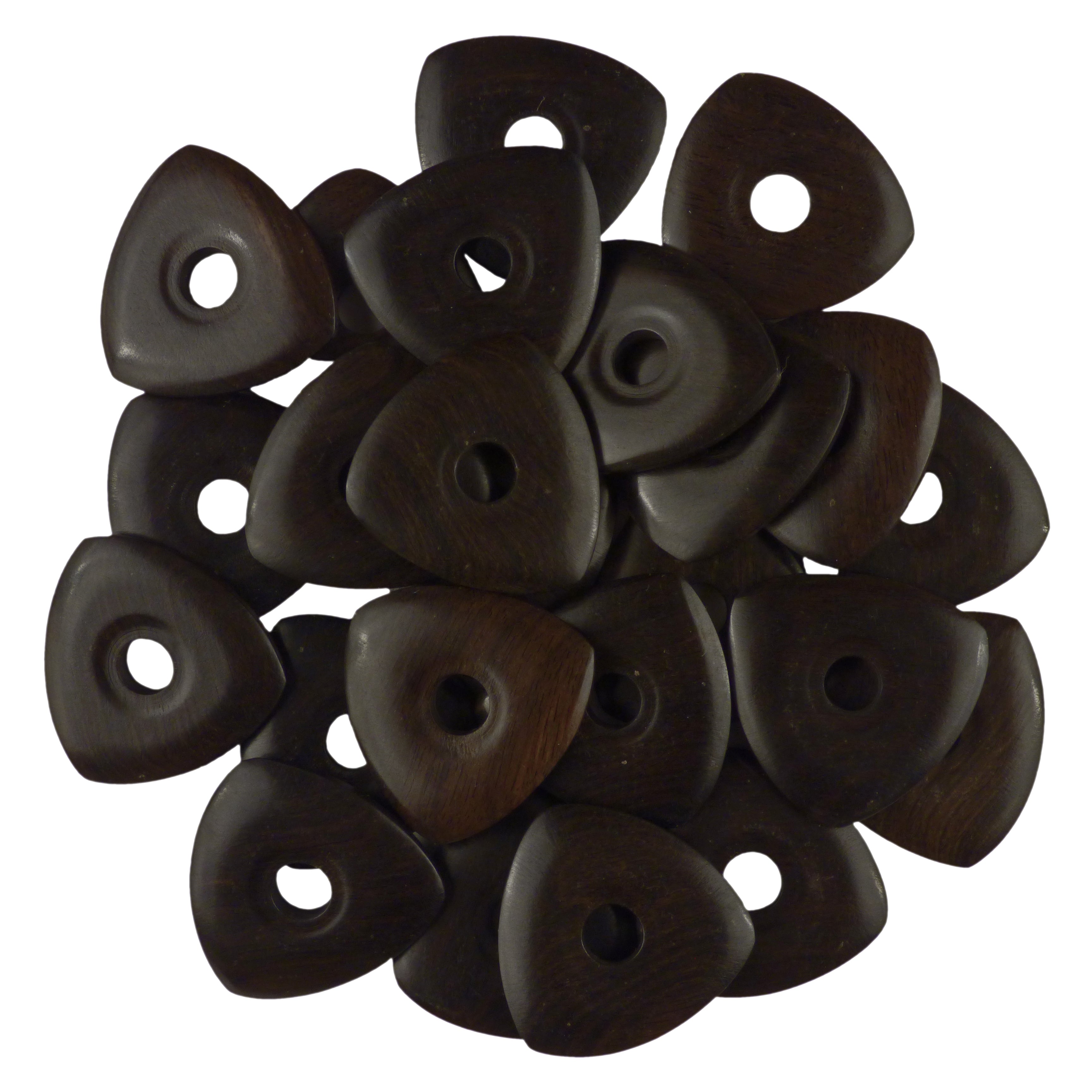 Ebony Wood Guitar Or Bass Pick - 4.0 mm Ultra Heavy Gauge - 346 Contoured Triangle With Grip Hole Shape - Natural Finish Handmade Specialty Exotic Plectrum Exotic Plectrums