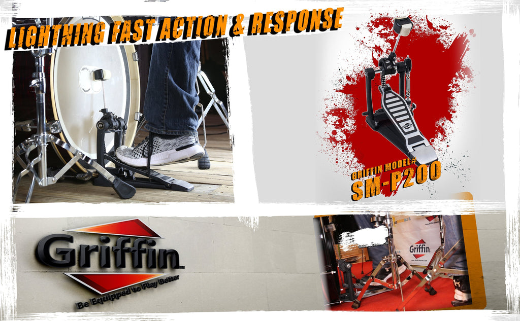Single Kick Bass Drum Pedal by GRIFFIN - Deluxe Double Chain Foot Percussion Hardware for Intense Play - 4 Sided Beater & Adjustable Power Cam System GeekStands.com