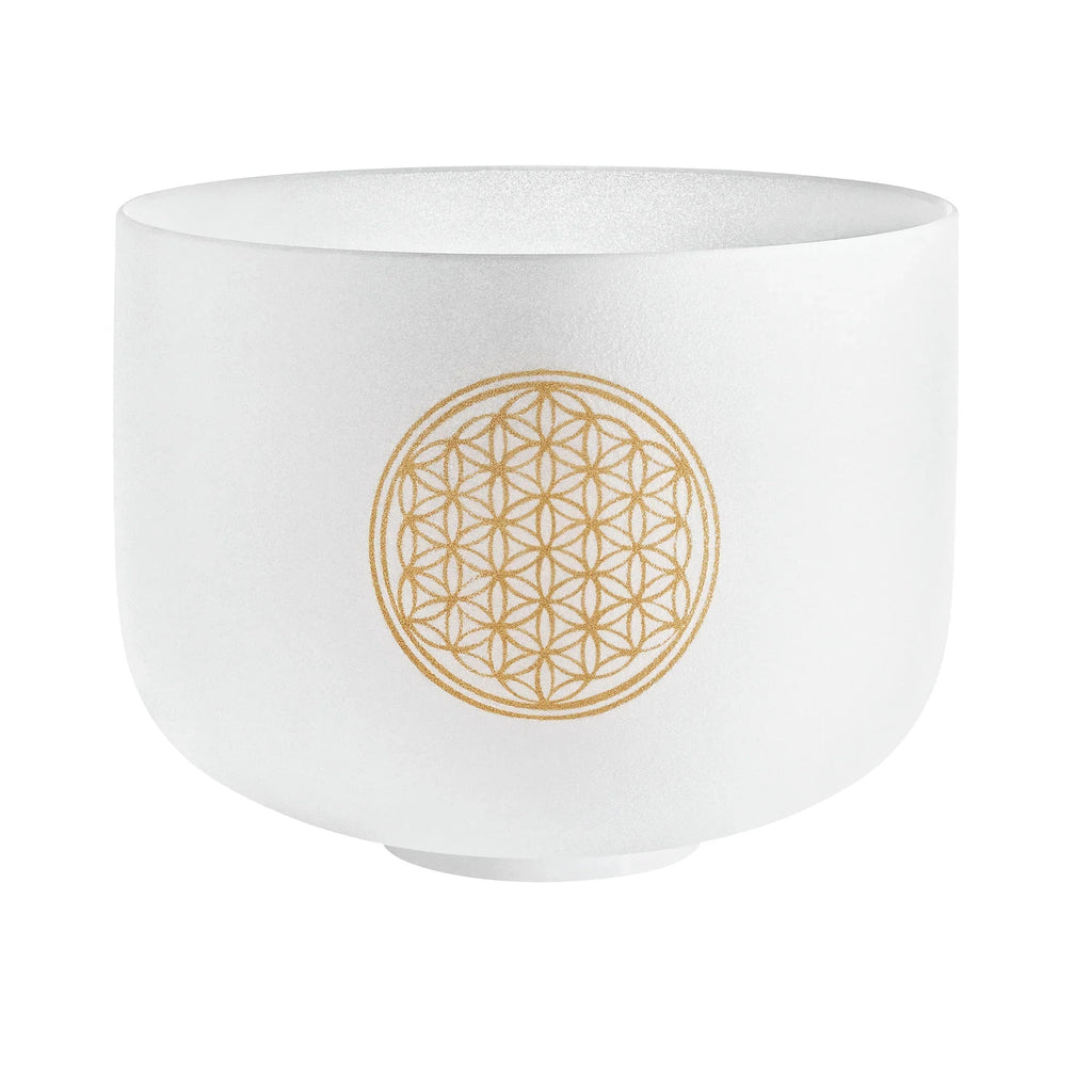 10" White-Frosted Crystal Singing Bowl, Flower of Life 128 Hz Utah Energy Healing Center