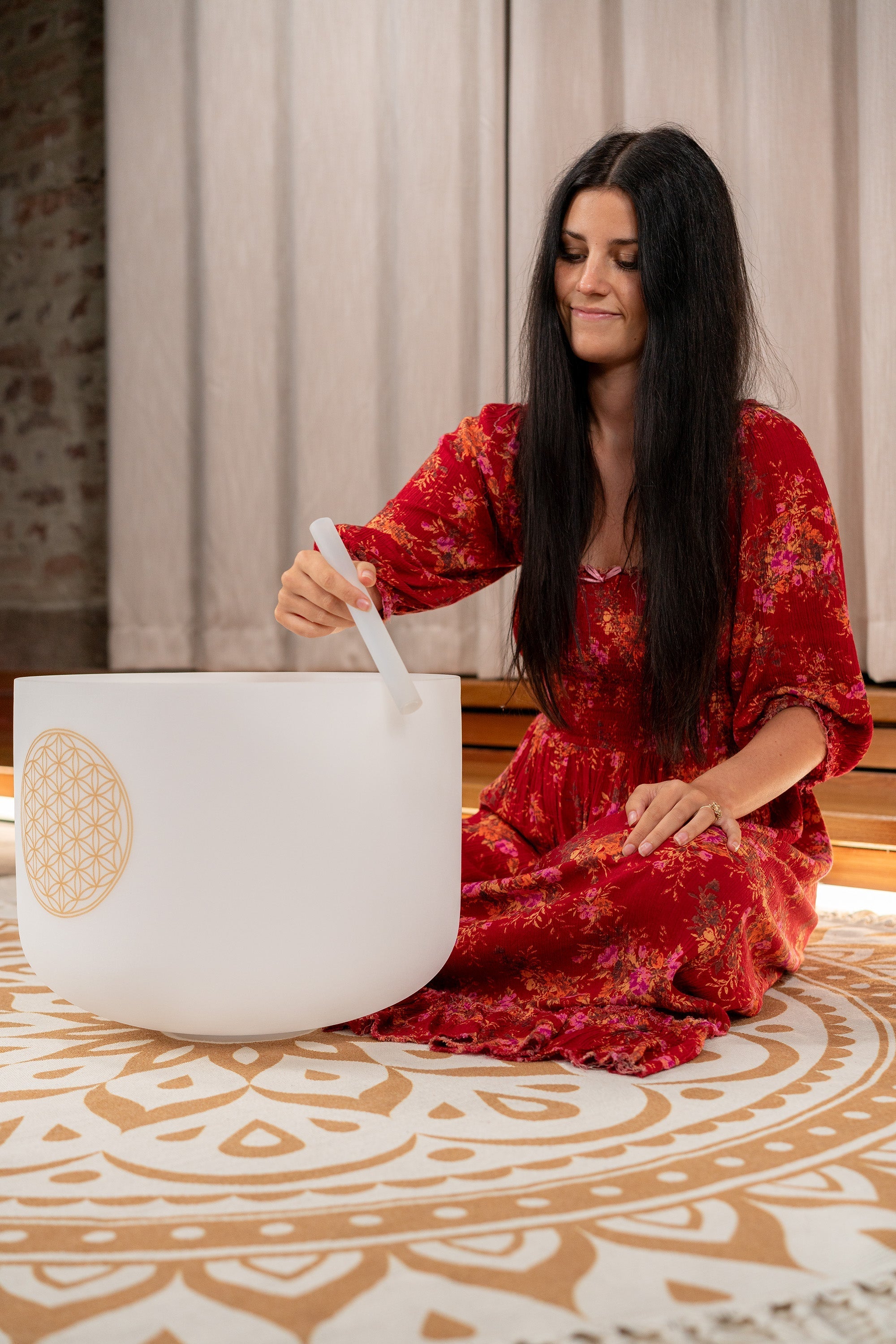 16" White-Frosted Crystal Singing Bowl, Flower of Life 128 Hz Utah Energy Healing Center