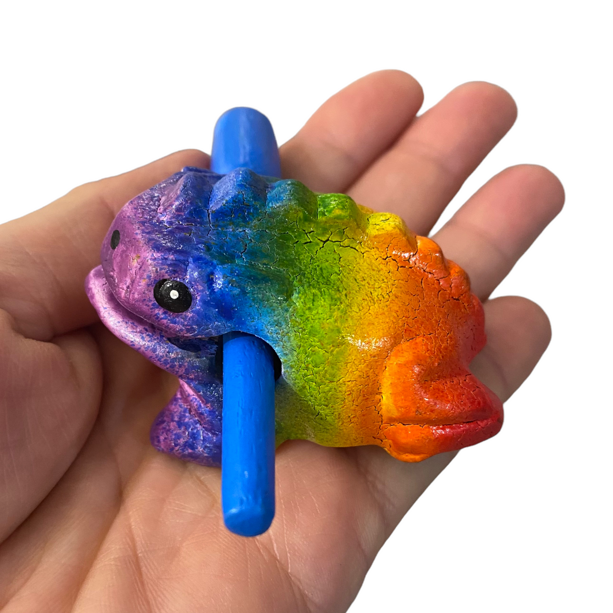 1.5" Wooden Musical Frog - Rainbow Design (Percussion Instrument) Music Frog Co