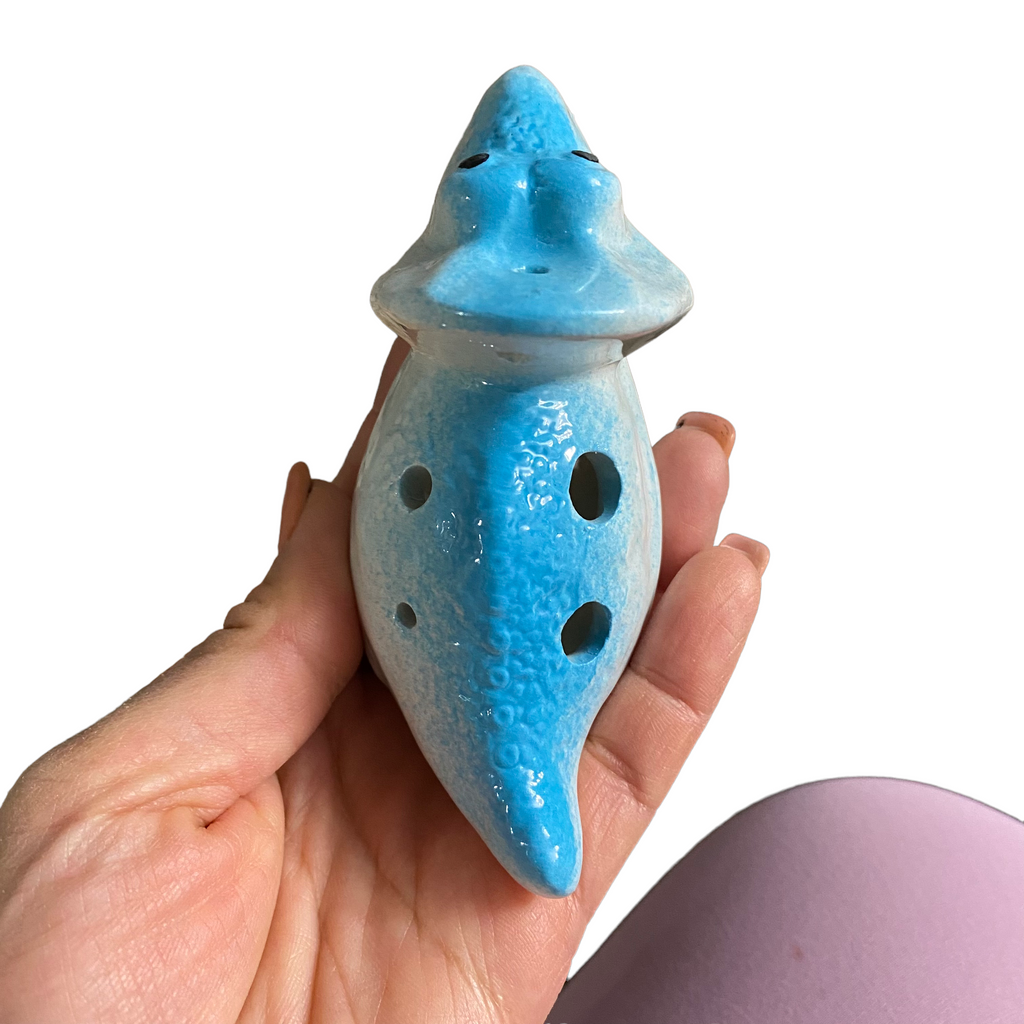 Ceramic Dinosaur Ocarina Blue Music Frog Co