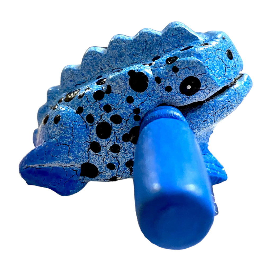 1.5" Wooden Musical Frog - Blue Dart Design (Percussion Instrument) Music Frog Co
