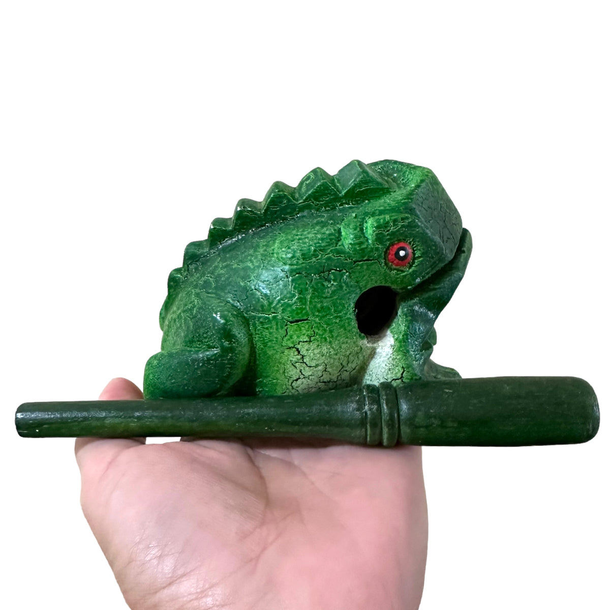4" Wooden Musical Frog - Green Tree Design (Percussion Instrument) Music Frog Co