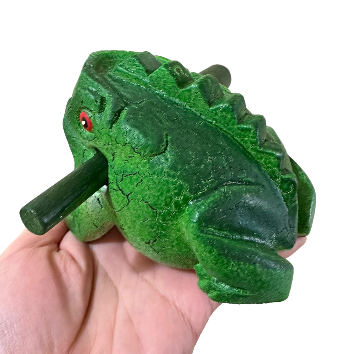 4" Wooden Musical Frog - Green Tree Design (Percussion Instrument) Music Frog Co