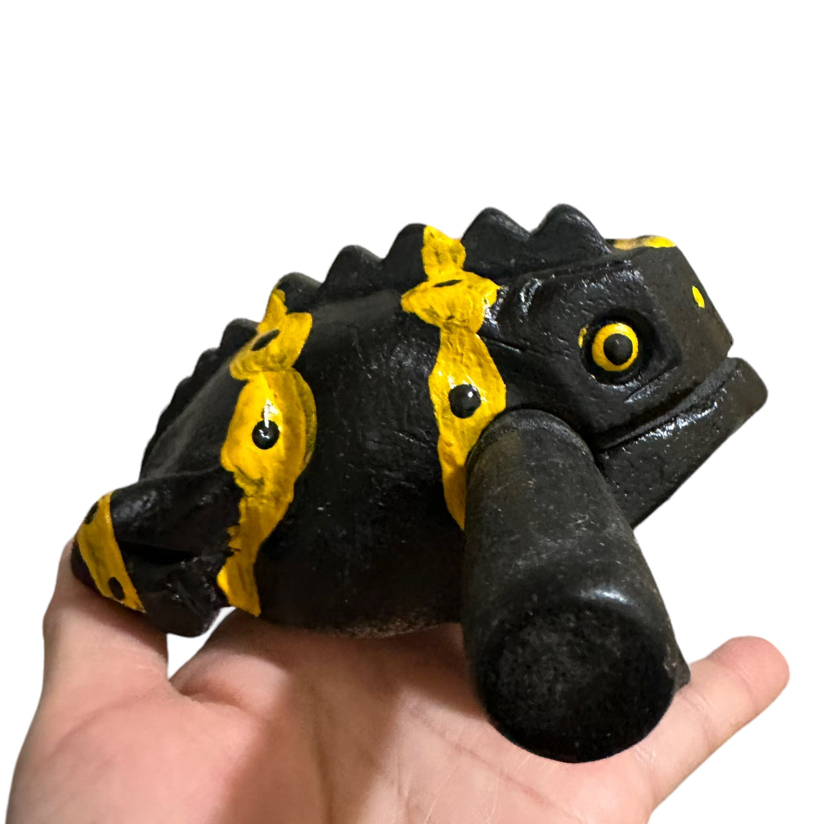 4" Wooden Musical Frog - Yellow Dart Design (Percussion Instrument) Music Frog Co