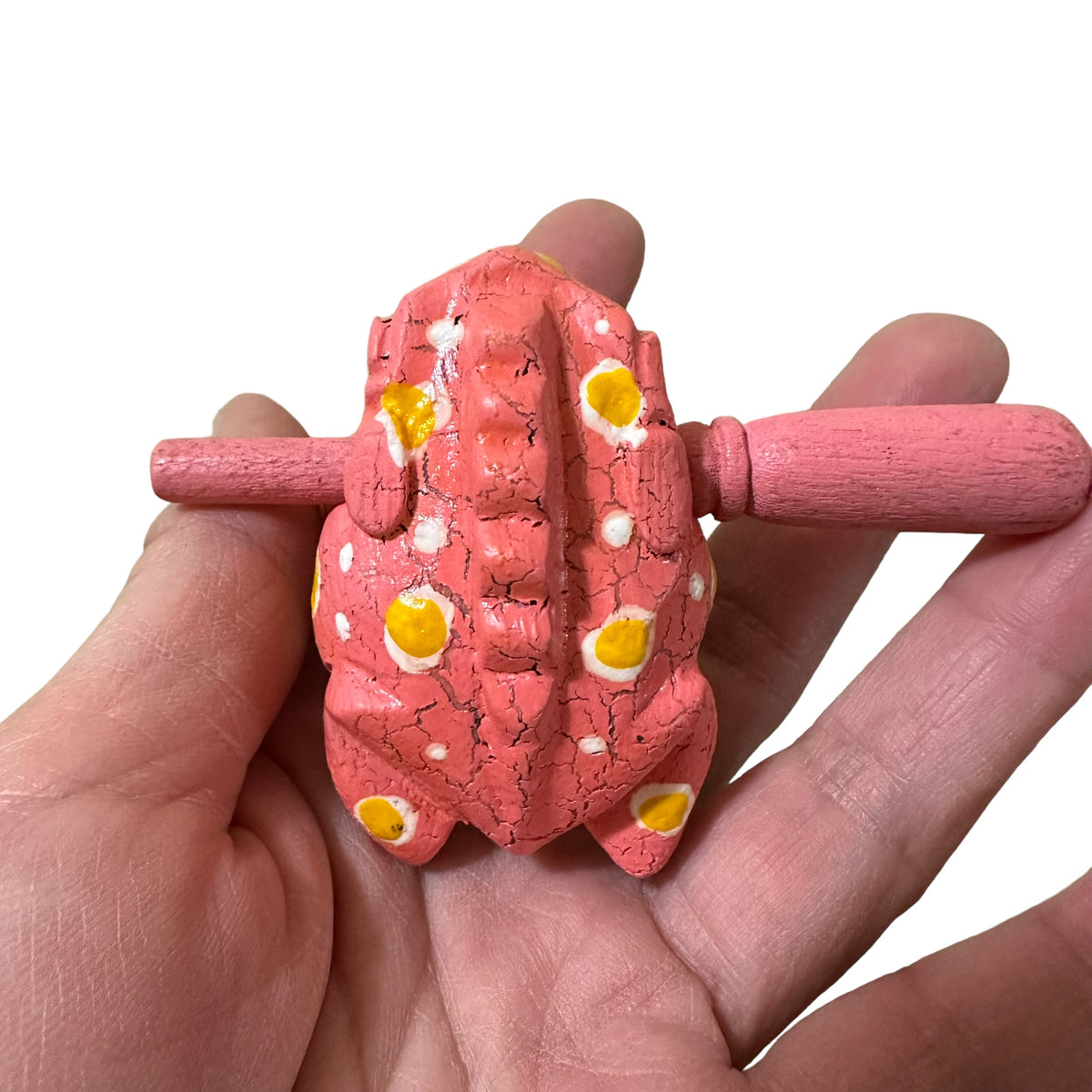 1.5" Wooden Musical Frog - Peach Design (Percussion Instrument) Music Frog Co