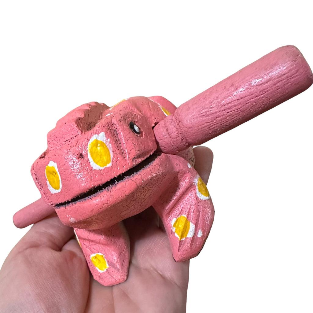 3" Wooden Musical Frog - Peach Design (Percussion Instrument) Music Frog Co