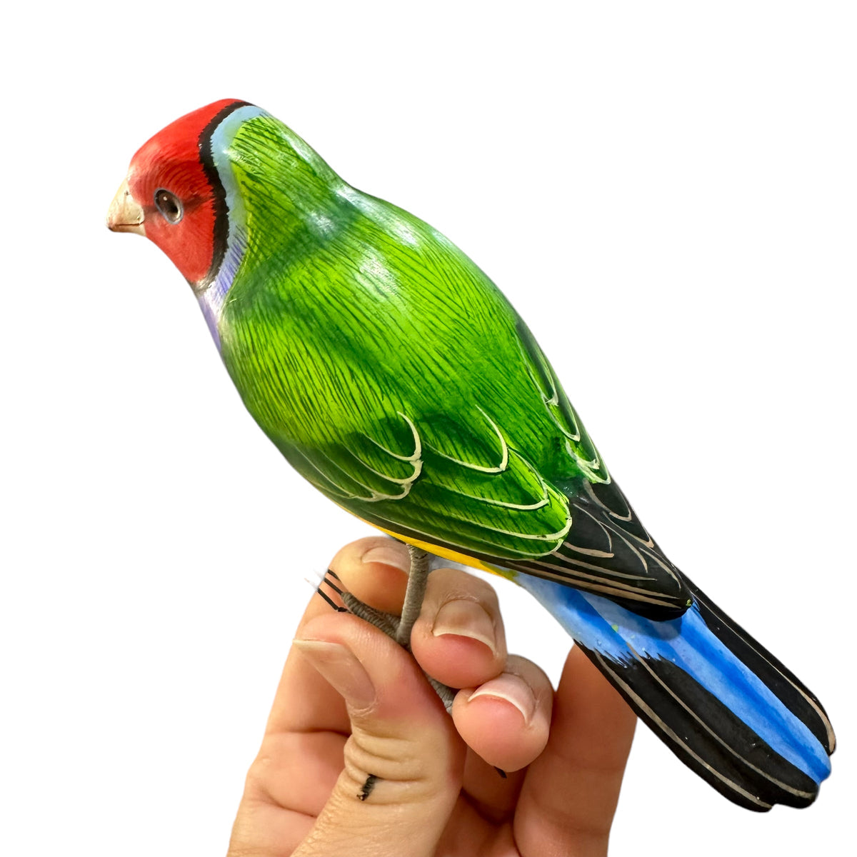 Wooden Hand-painted Red Finch Bird Figurine Decoration Music Frog Co