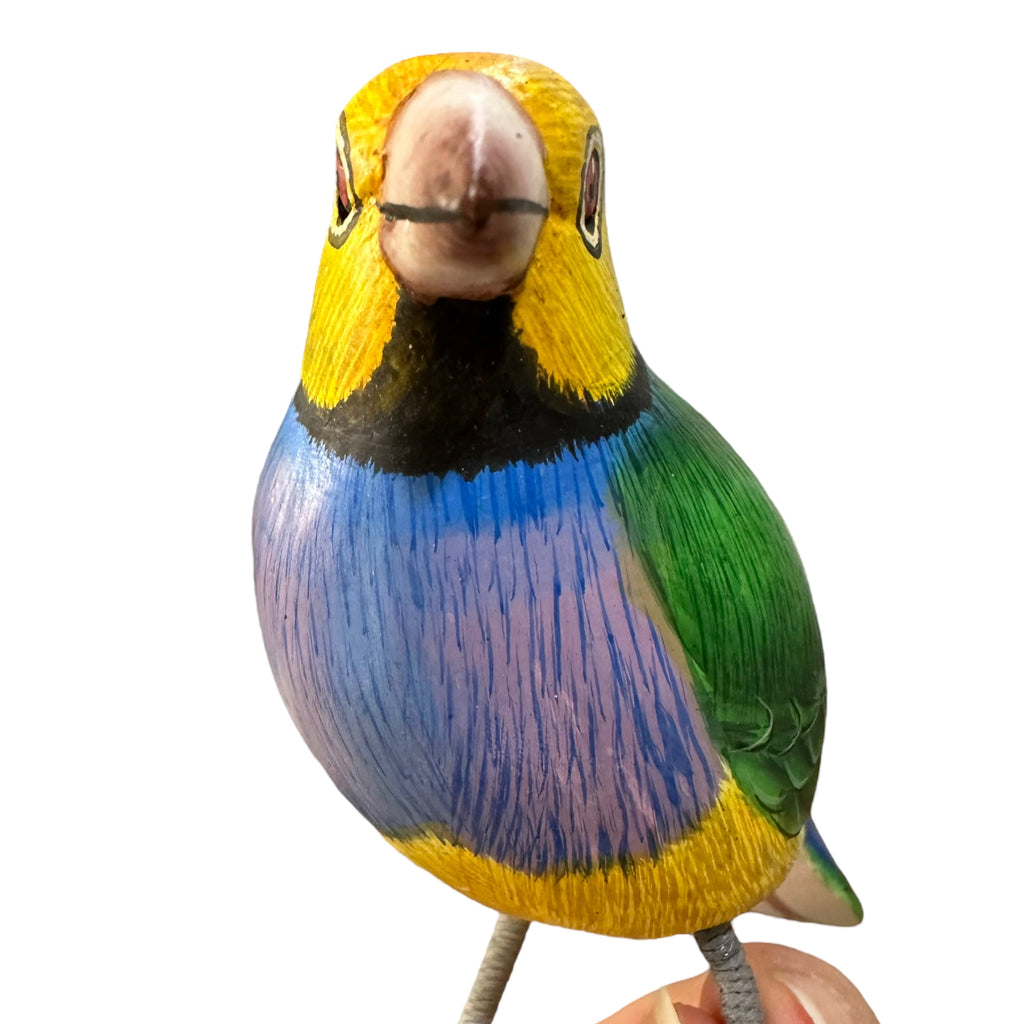 Wooden Hand-painted Yellow Finch Bird Figurine Decoration Music Frog Co