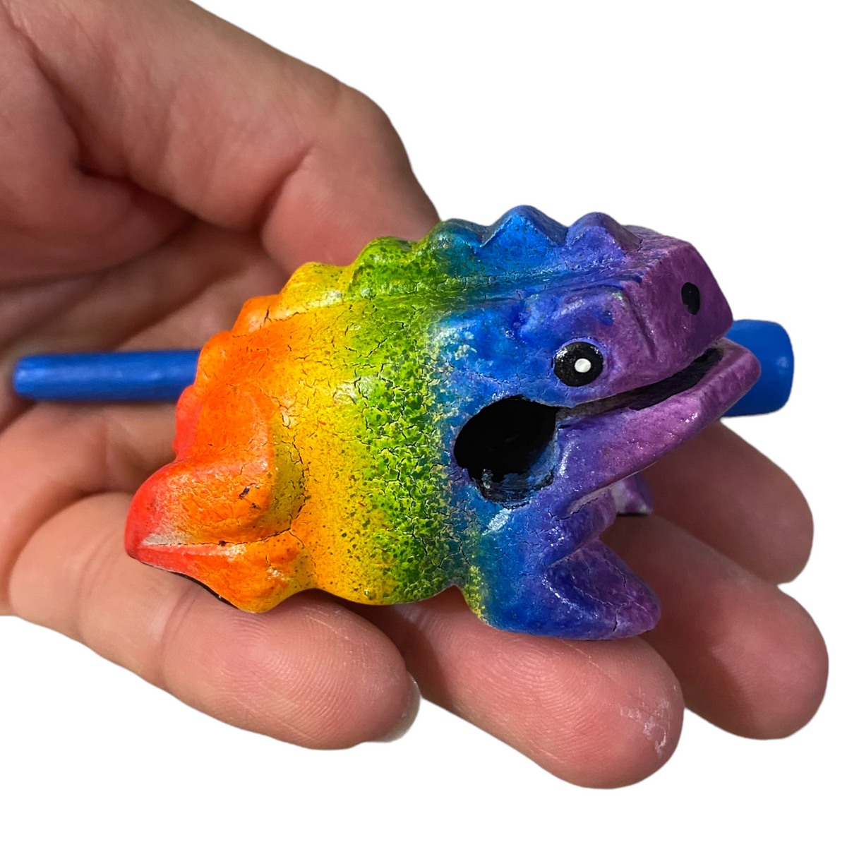1.5" Wooden Musical Frog - Rainbow Design (Percussion Instrument) Music Frog Co
