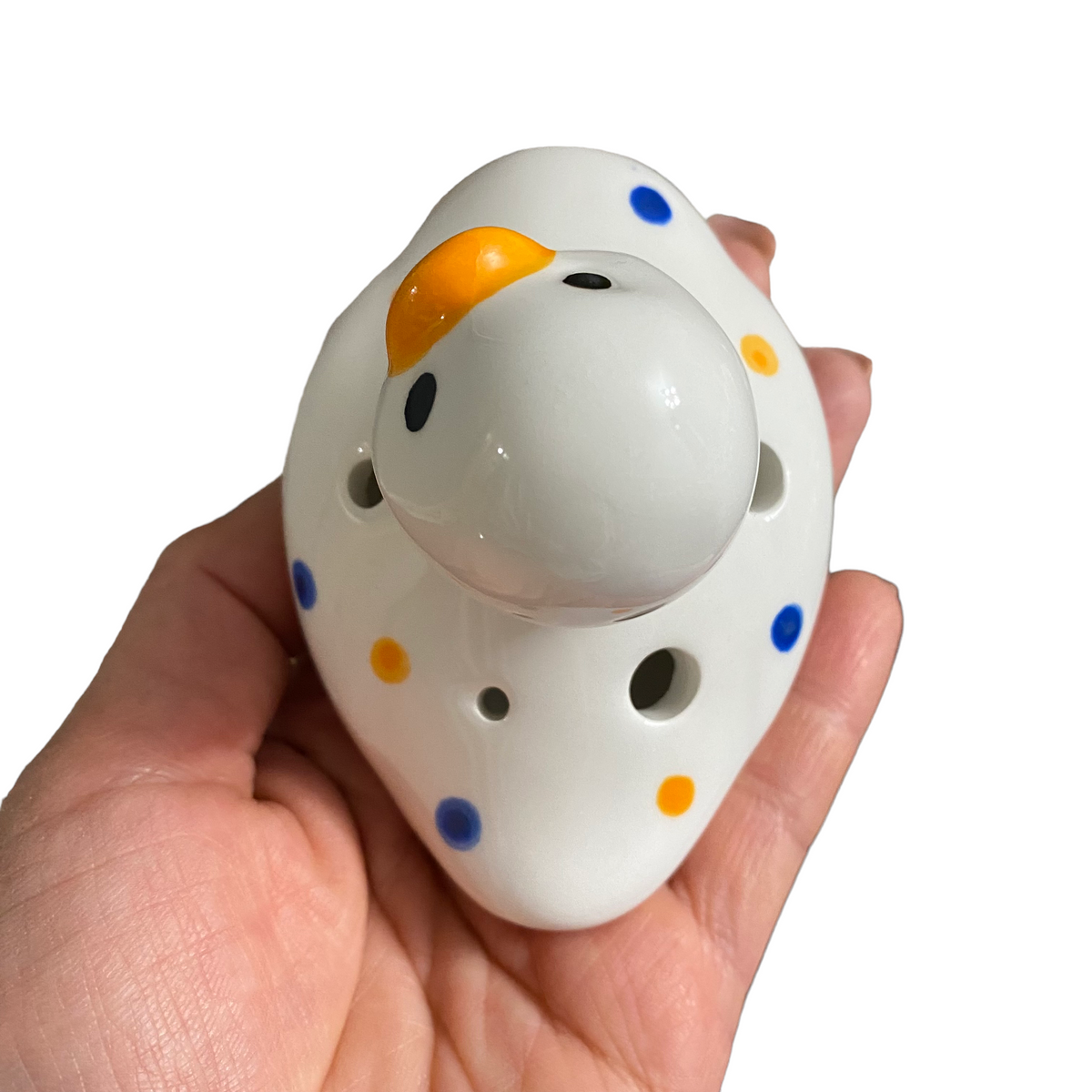 Ceramic Duck Ocarina White with spots Music Frog Co