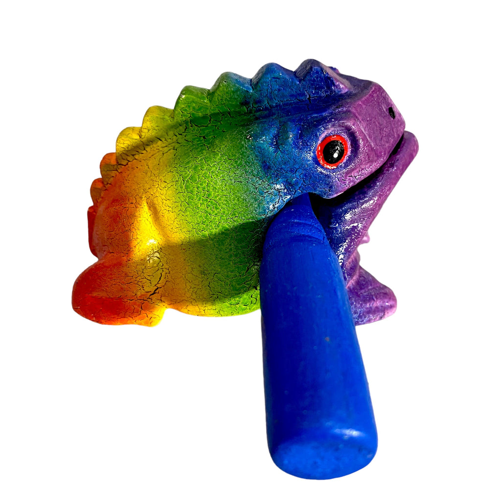 3" Wooden Musical Frog - Rainbow Design (Percussion Instrument) Music Frog Co
