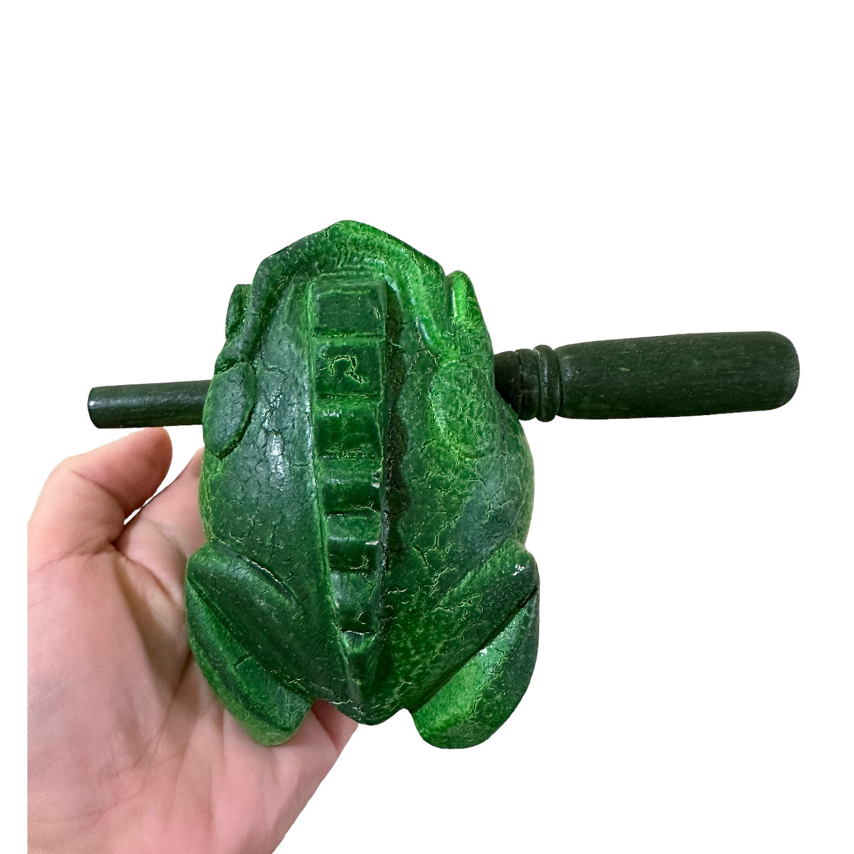 4" Wooden Musical Frog - Green Tree Design (Percussion Instrument) Music Frog Co