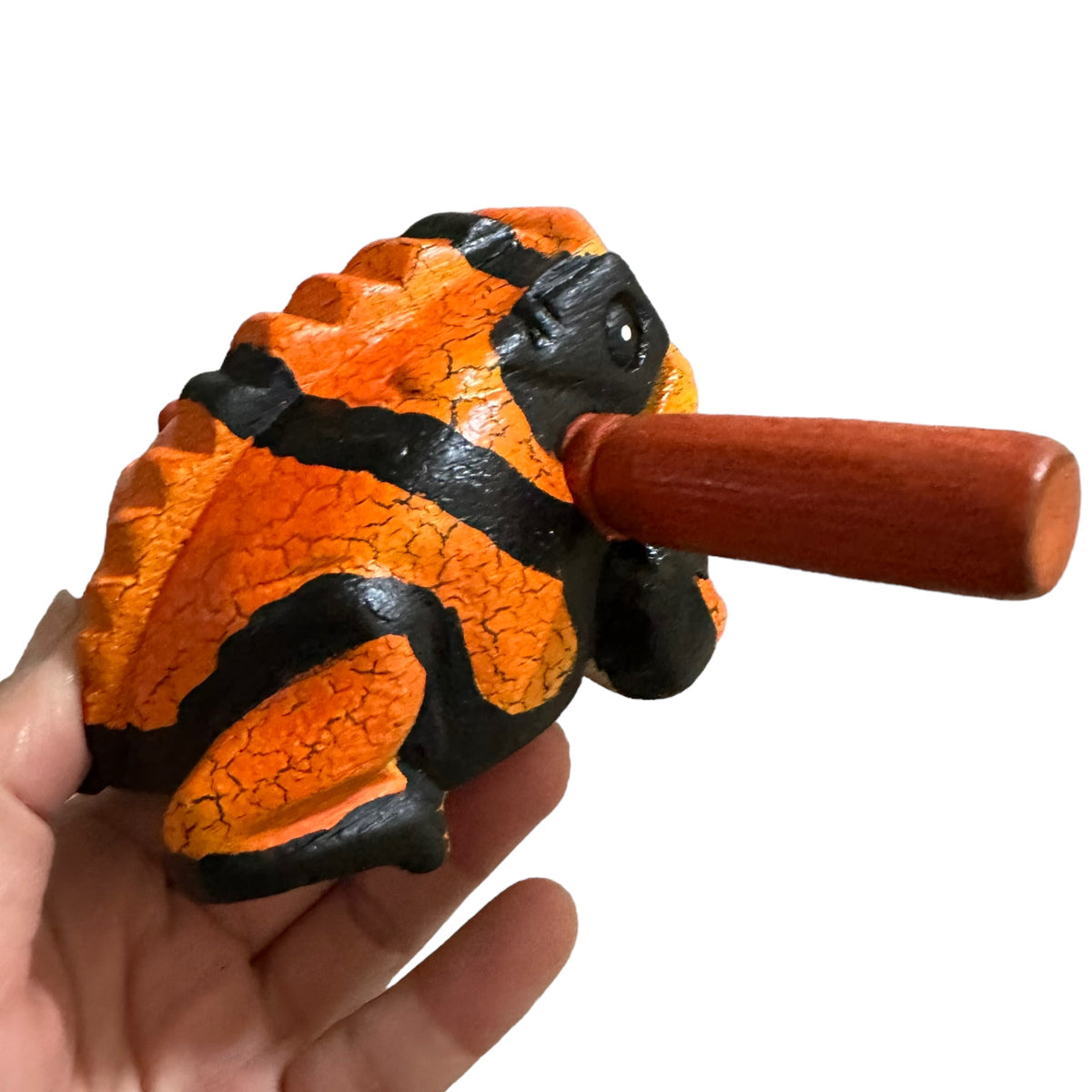 4" Wooden Musical Frog - Orange Dart Design (Percussion Instrument) Music Frog Co
