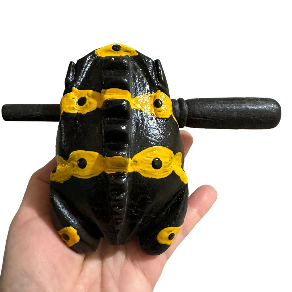 4" Wooden Musical Frog - Yellow Dart Design (Percussion Instrument) Music Frog Co