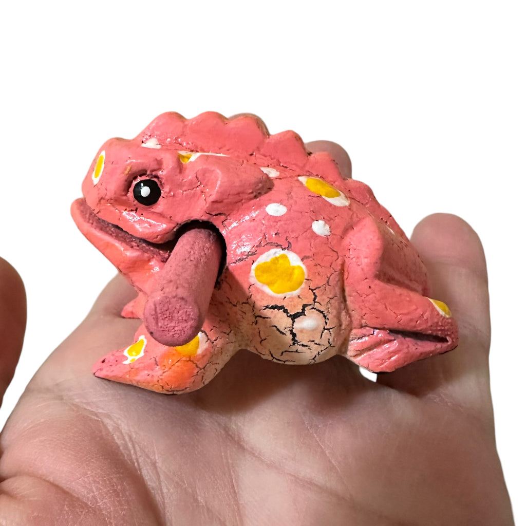 1.5" Wooden Musical Frog - Peach Design (Percussion Instrument) Music Frog Co