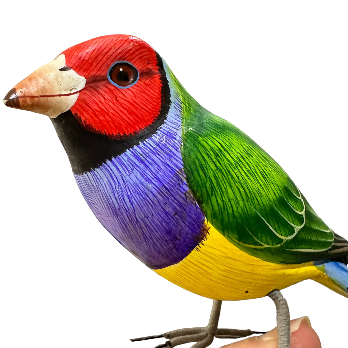 Wooden Hand-painted Red Finch Bird Figurine Decoration Music Frog Co