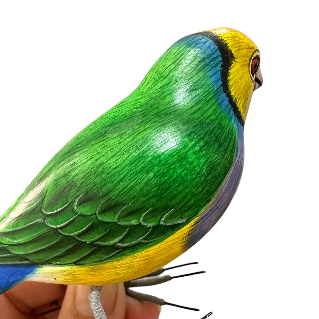 Wooden Hand-painted Yellow Finch Bird Figurine Decoration Music Frog Co