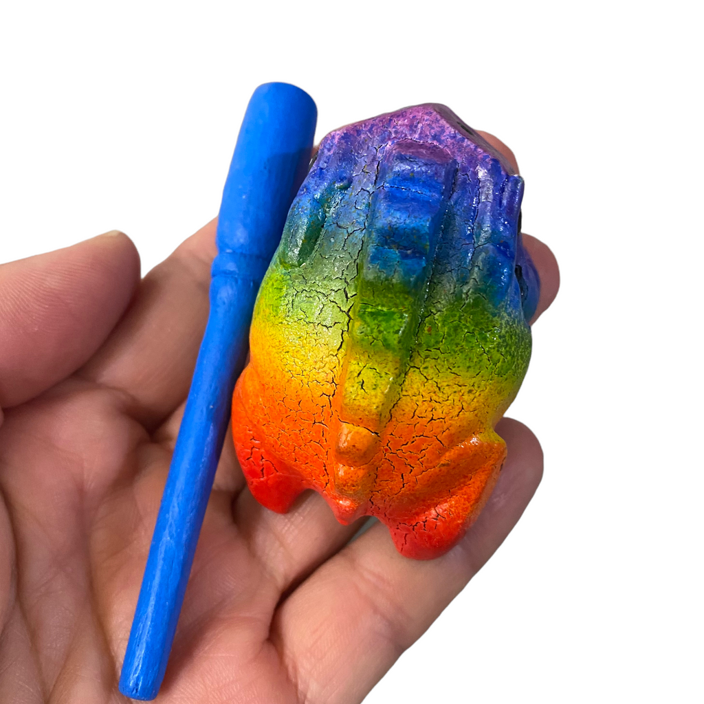 1.5" Wooden Musical Frog - Rainbow Design (Percussion Instrument) Music Frog Co