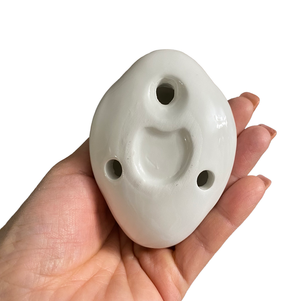 Ceramic Duck Ocarina White with spots Music Frog Co