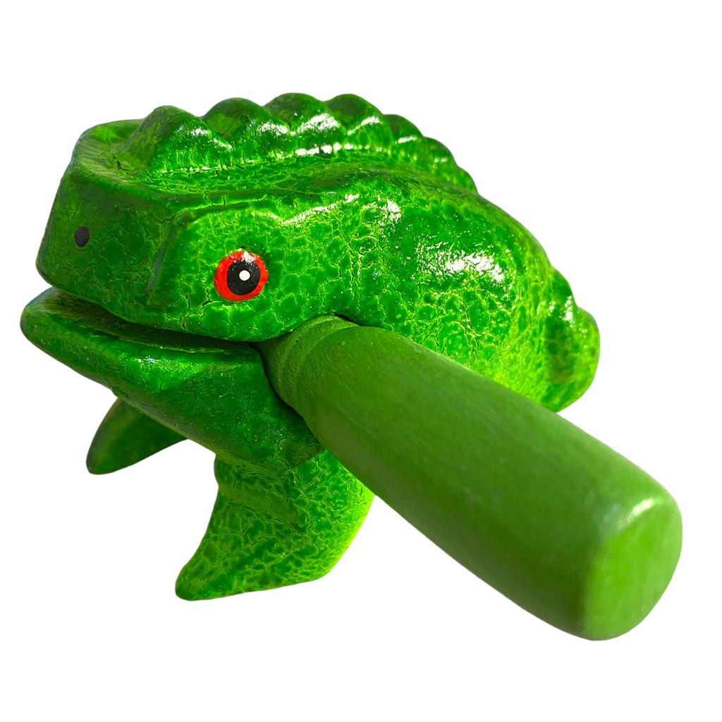 3" Wooden Musical Frog - Green Tree Design (Percussion Instrument) Music Frog Co