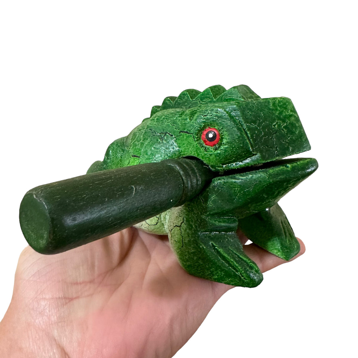 4" Wooden Musical Frog - Green Tree Design (Percussion Instrument) Music Frog Co