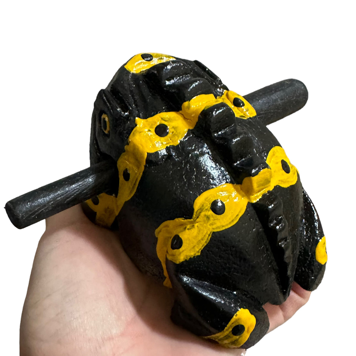 4" Wooden Musical Frog - Yellow Dart Design (Percussion Instrument) Music Frog Co