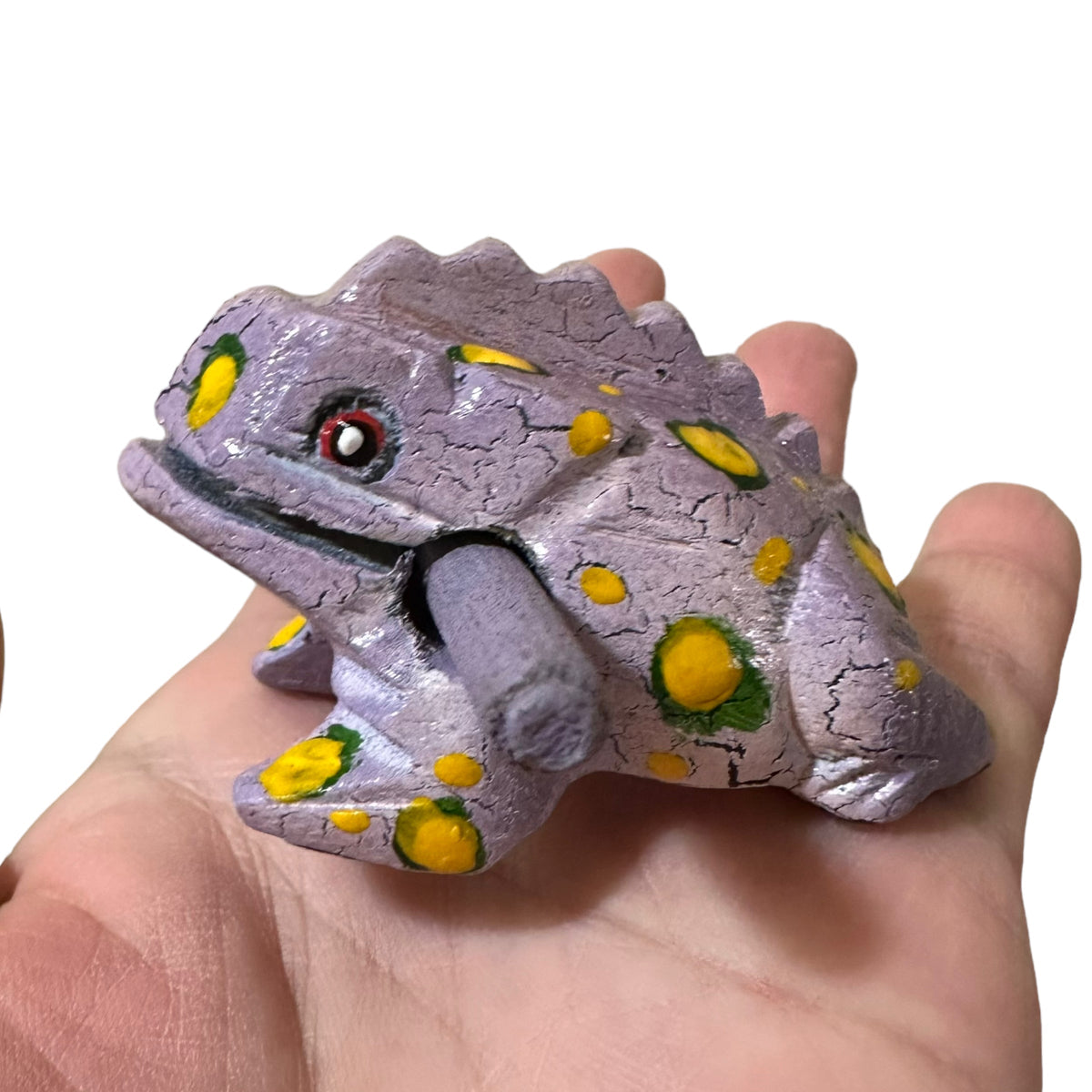 1.5" Wooden Musical Frog - Lavender Design (Percussion Instrument) Music Frog Co