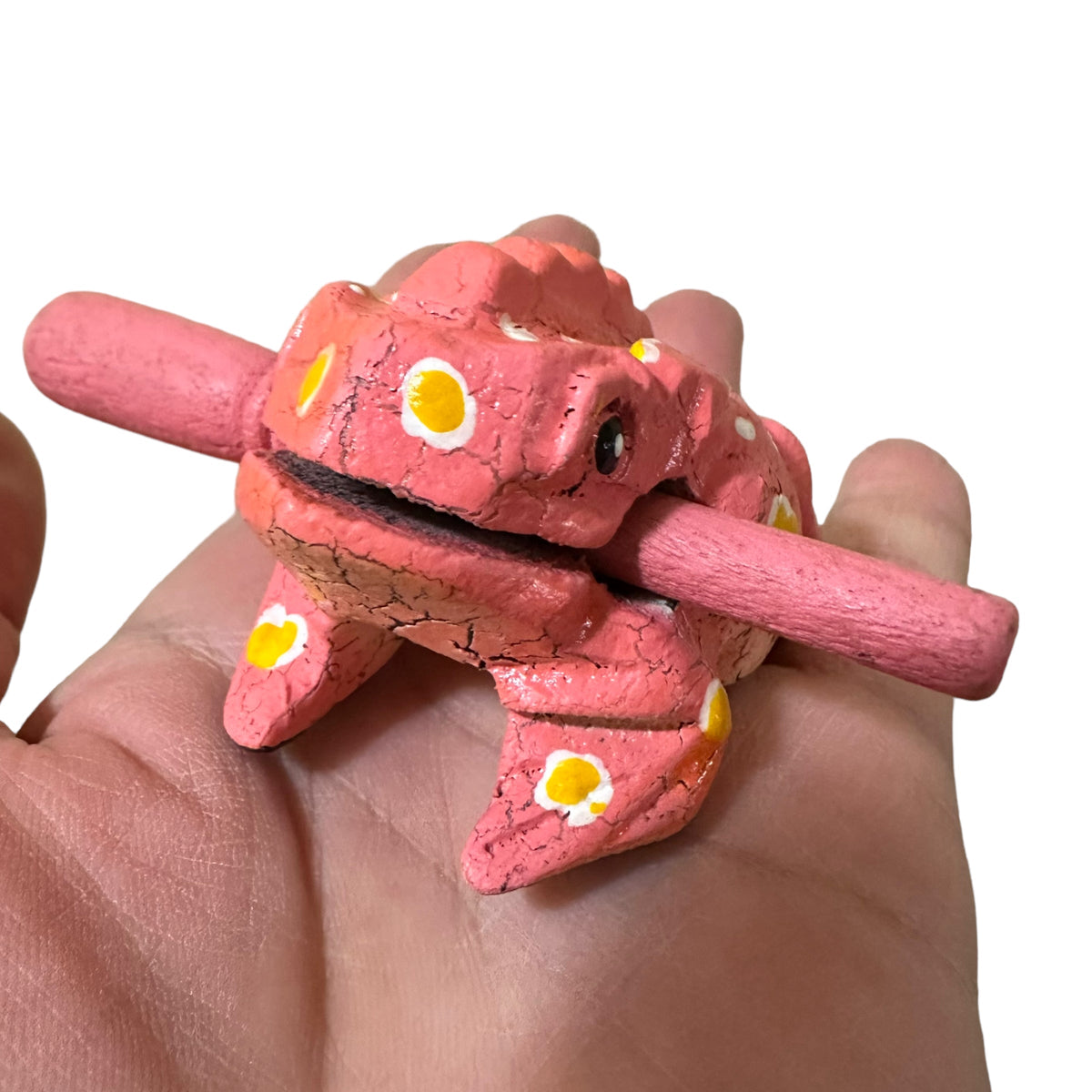 1.5" Wooden Musical Frog - Peach Design (Percussion Instrument) Music Frog Co