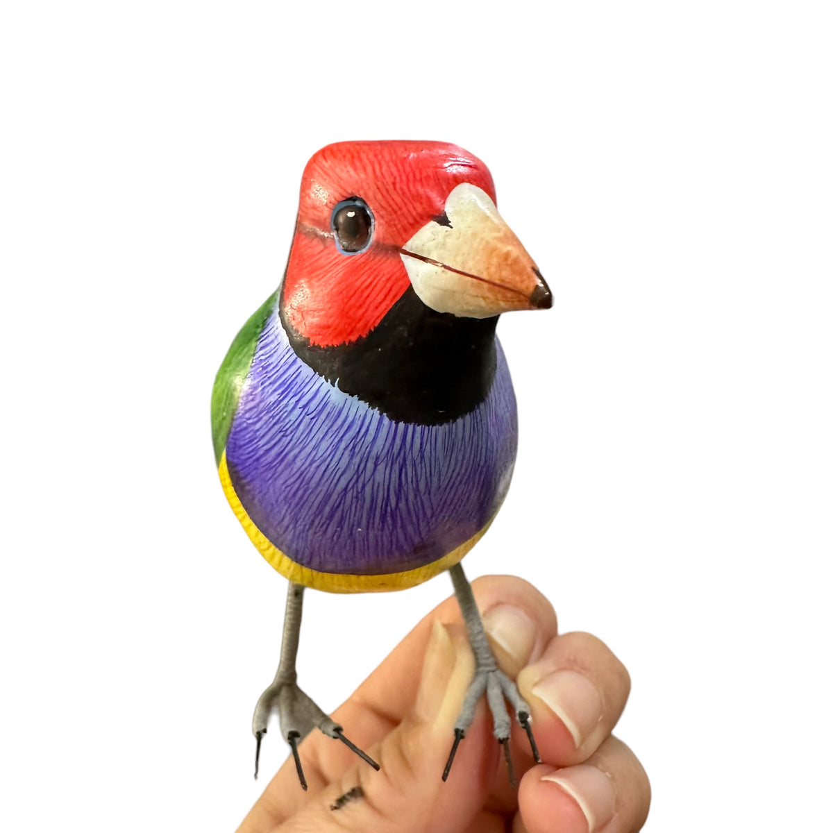 Wooden Hand-painted Red Finch Bird Figurine Decoration Music Frog Co
