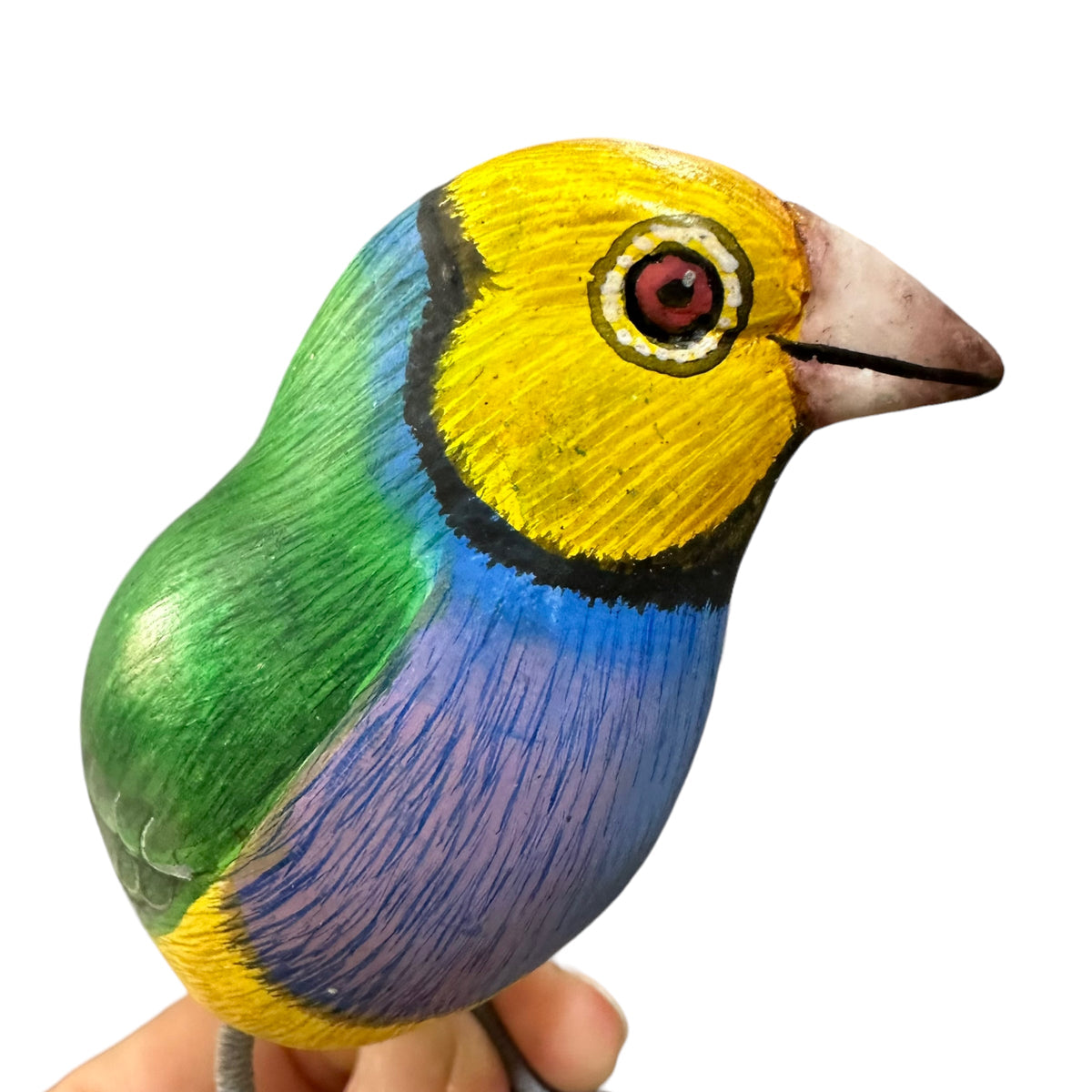 Wooden Hand-painted Yellow Finch Bird Figurine Decoration Music Frog Co