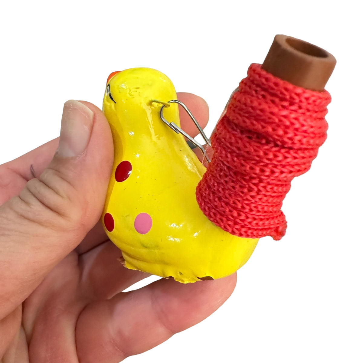 Clay Water Whistle Bird (Yellow with Dots) Music Frog Co