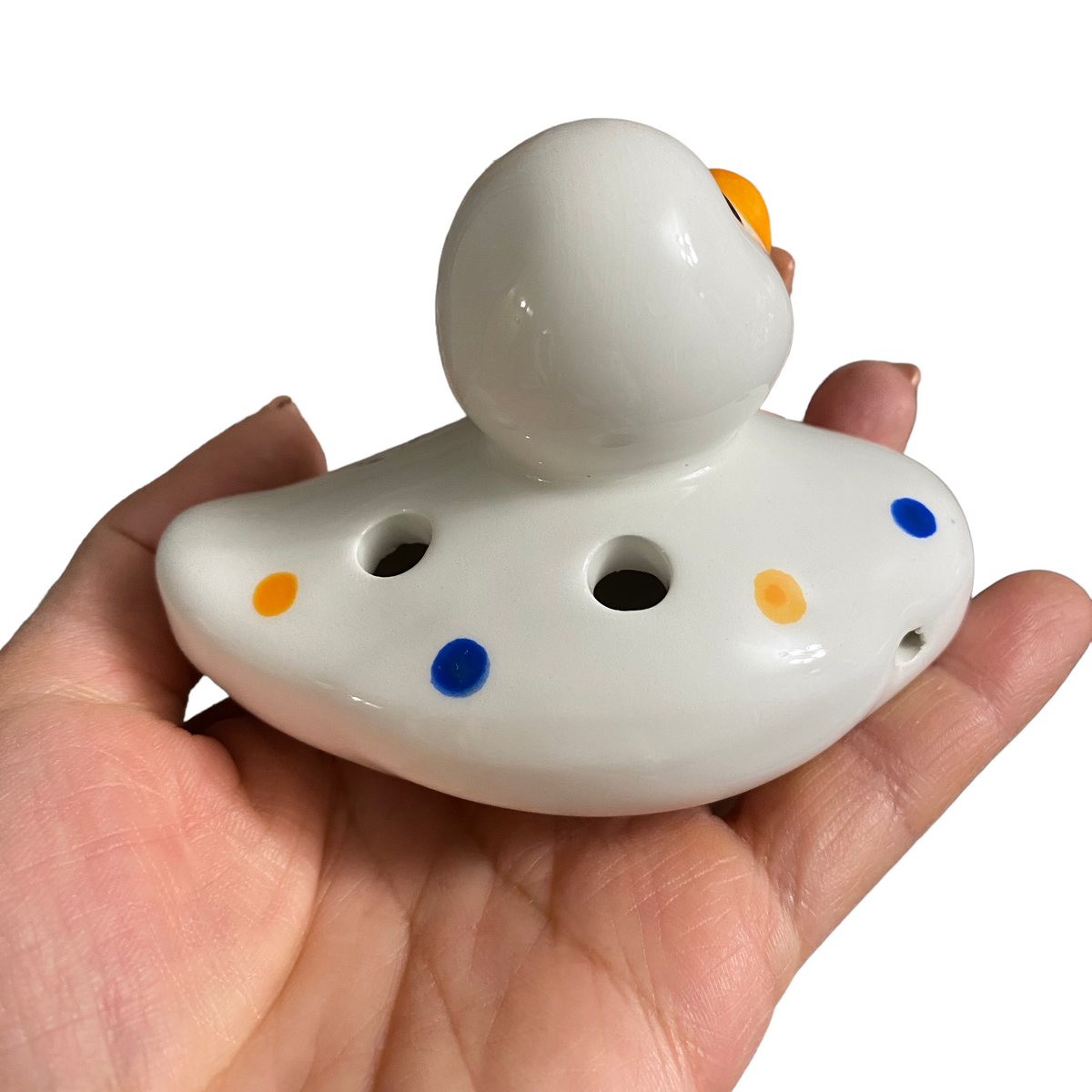 Ceramic Duck Ocarina White with spots Music Frog Co