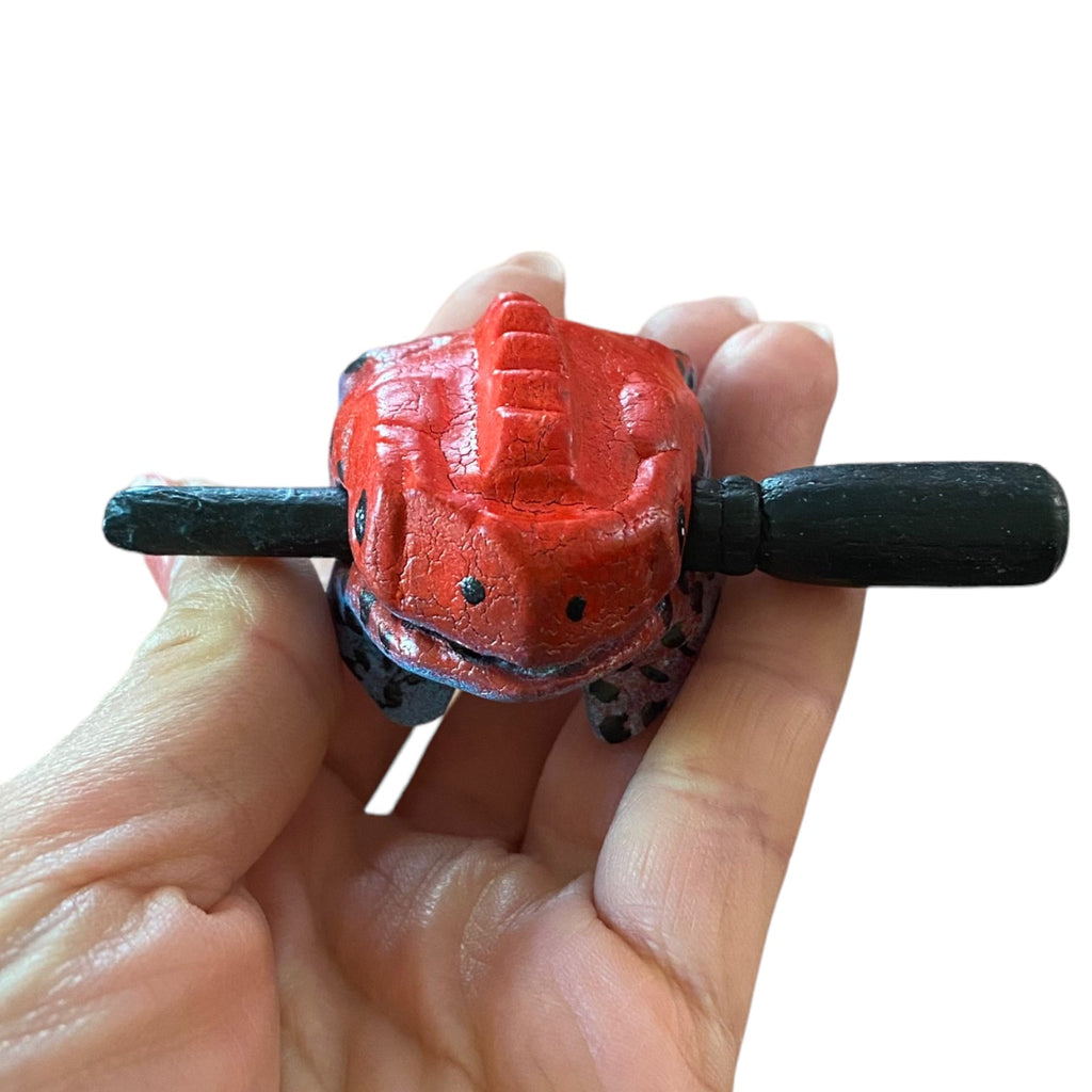 1.5" Wooden Musical Frog - Red Dart Design (Percussion Instrument) Music Frog Co